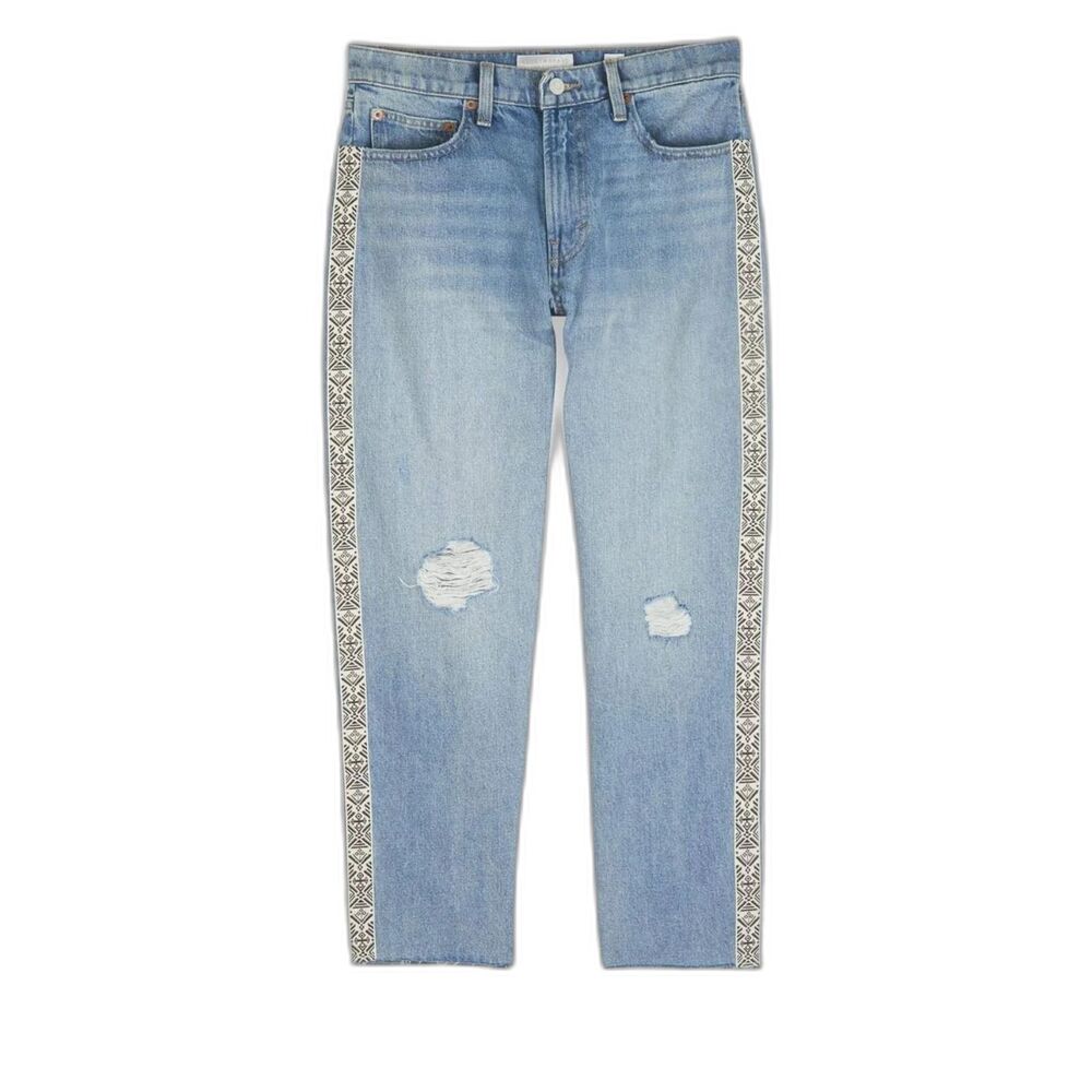 Lucky Brand Boho Side Detail Relaxed Tapered Light Wash Distressed Jeans Sz 6/28